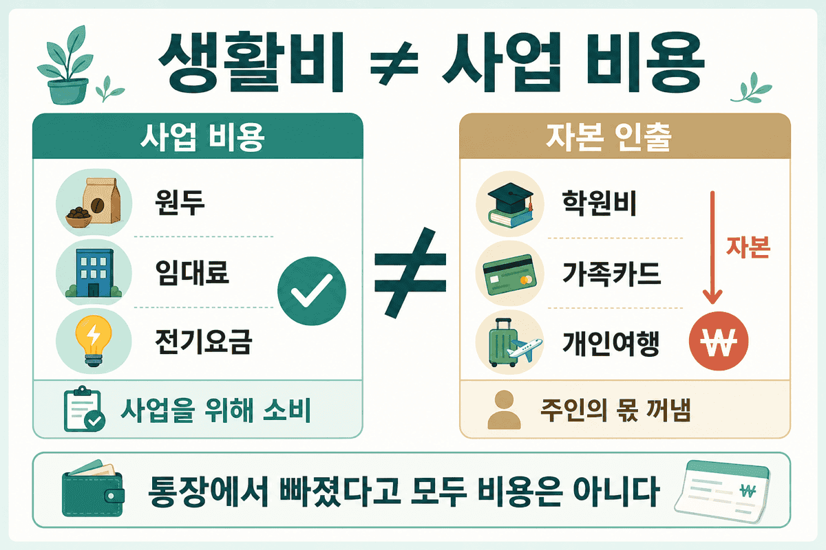 생활비 ≠ 사업 비용 — 사업을 위한 소비와 주인의 몫 인출은 같은 ‘출금’이 아니다.