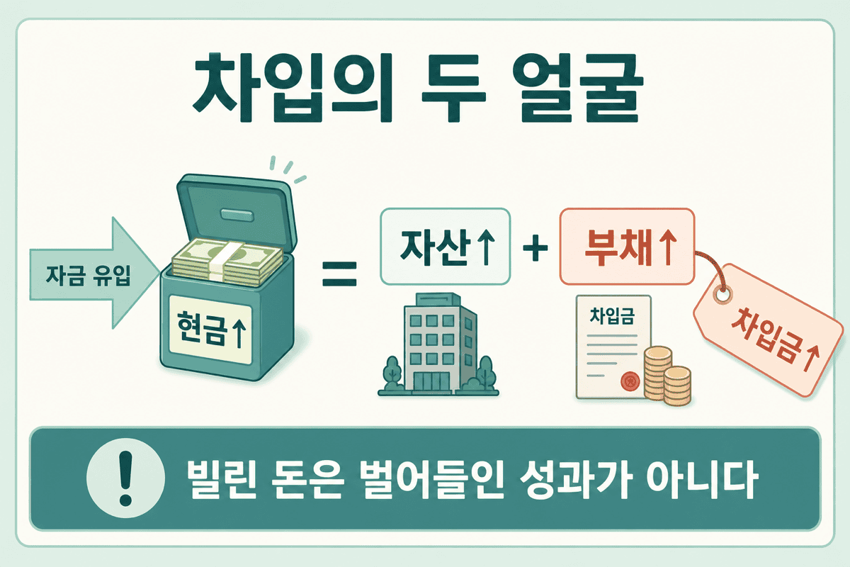 차입의 두 얼굴 — 현금↑와 차입금↑가 한 세트다.