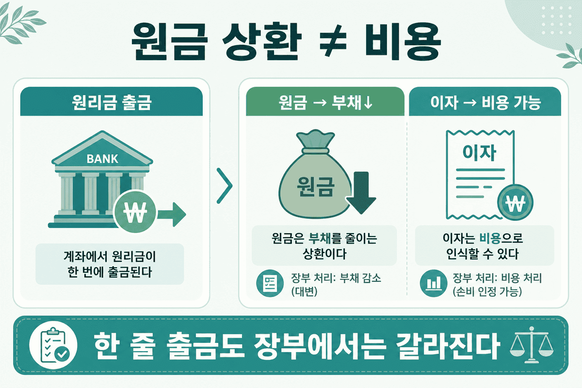 원금 상환 ≠ 비용 — 한 줄 출금도 원금과 이자로 갈라 읽는다.