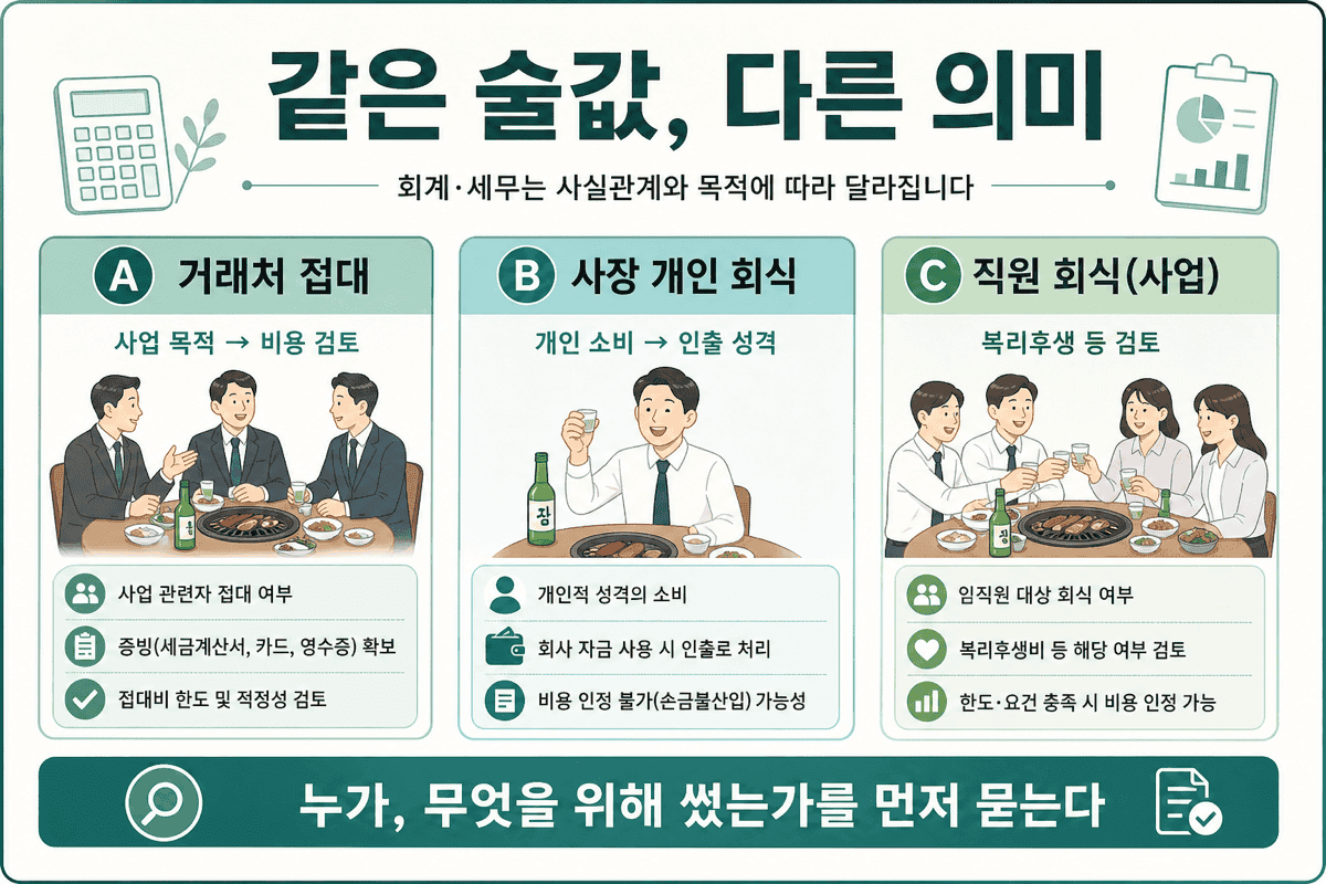 같은 술값, 다른 의미 — 거래처 접대·개인 회식·직원 회식은 질문이 다르다.